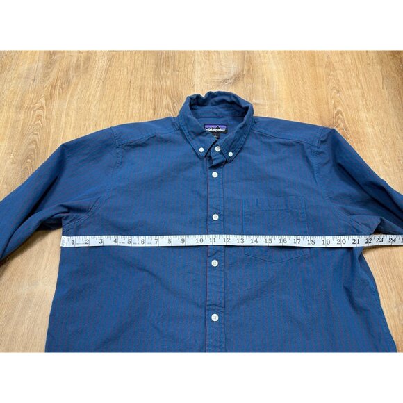 Patagonia Mens Long Sleeved Bluffside Shirt Blue Red Striped Organic Cotton Larg - Picture 5 of 11